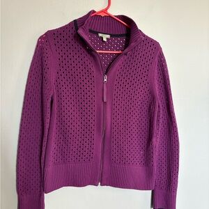 Talbots Women's coolmax full zip Plum Open-Knit Cardigan‎ Small